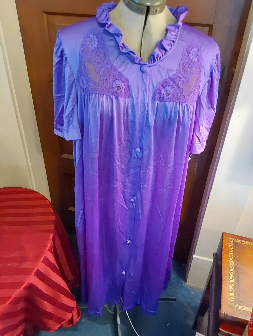 Vintage Lorraine Purple Nylon Robe, 1970s New Old Stock, 2X